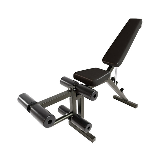 Banco reclinable con aditamento de cuádriceps y curl femoral acostado